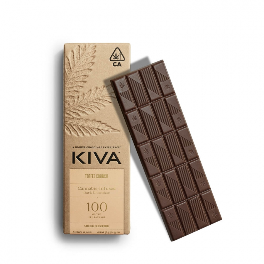 Kiva - Toffee Crunch Dark Chocolate Bar 100mg