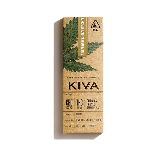 Kiva - Ginger Dark Chocolate Bar 1:1 100mg