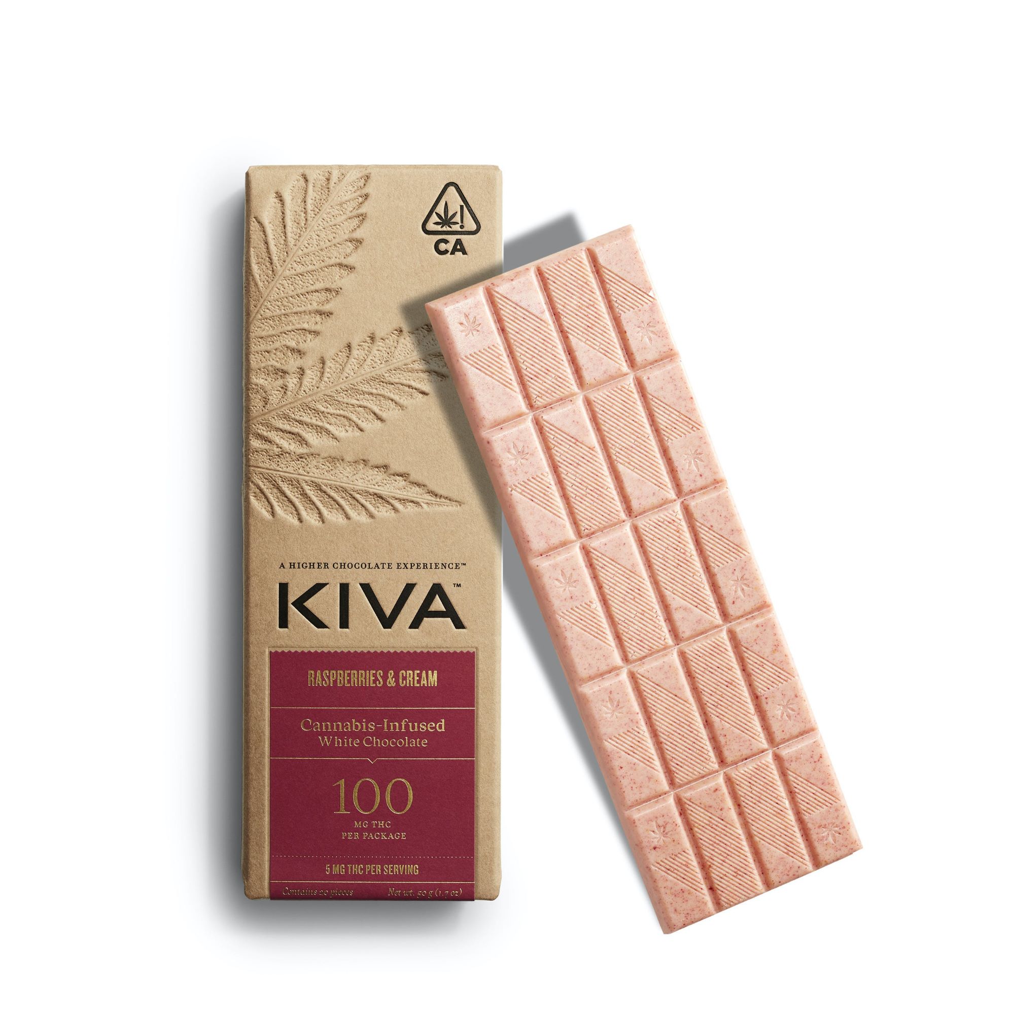 Kiva - Raspberries & Cream White Chocolate Bar 100mg