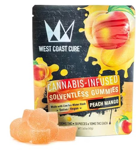 Peach Mango Flavored Solventless Gummies - 10x 10mg/gummy